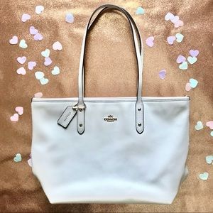 Coach White Leather Tote Bag